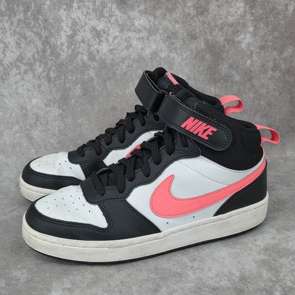 Nike Court Borough Mid 2 Girls Size 5.5Y Pink Black White Shoes Sneakers